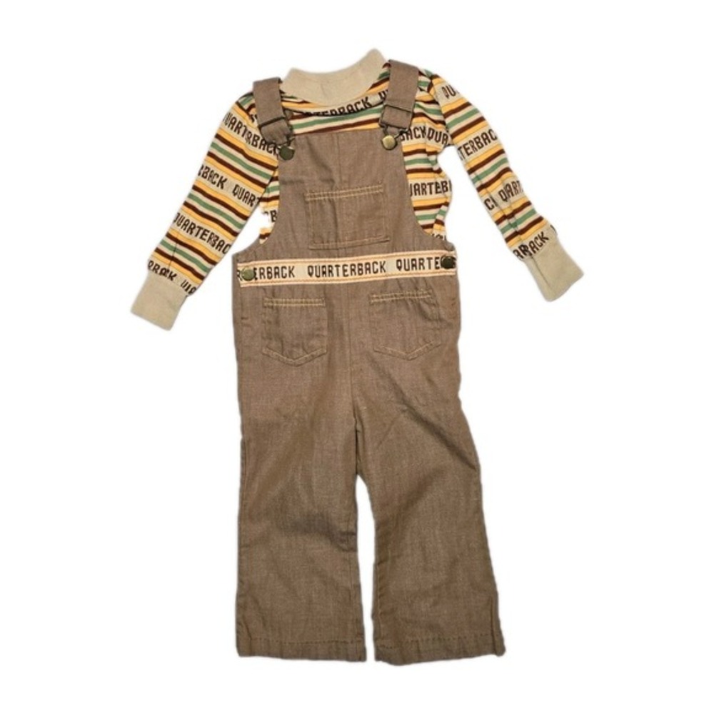 Vintage  Health-tex Boys Overalls Shirt Set‎ 3 T Quaterbqck Brown
